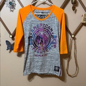 American Fighter Gray and Orange Graphic Tee
